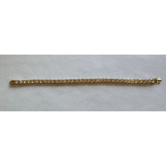 Size 7 Gold Over 925 Sterling Silver Tennis Bracelet w/ 35 Cubic Zirconia - Picture 1 of 7
